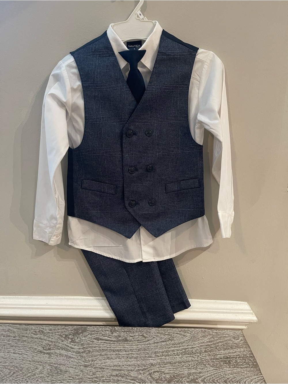 Nautica Little Boys Shirt, Windowpane Vest, Pants & Neck Tie Set, 4 piece